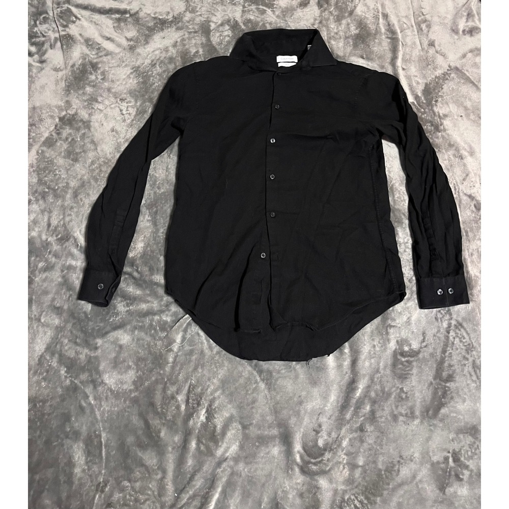 Calvin Klein Mens Slim Fit Button Down Shirt Black Long Sleeve Size 15 32/33 M